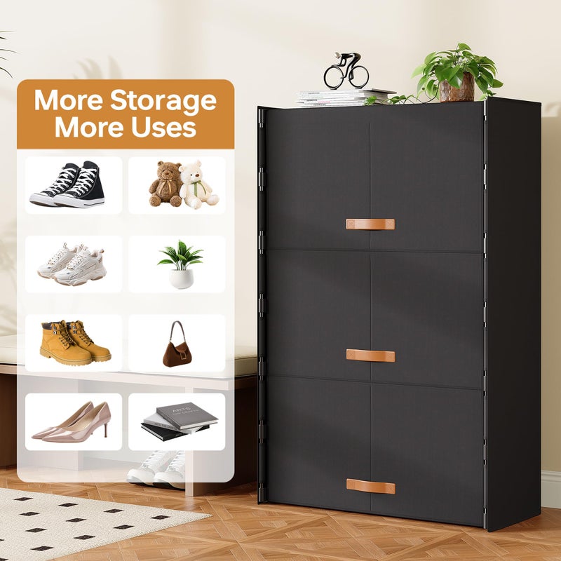 Tujurich 6-Tier Shoe Storage Cabinet with Hard Flip Doors, Fabric Cover, Holds 18â€“24 Pairs, Enclosed Dustproof Shoe Rack Organizer for Entryway, Closet & Bedroom, Shoe Shelf, Black, 27.8" x 12.0" x 41.9" - Image 3