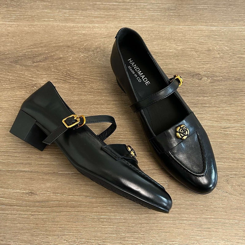 Women Loafers Pointed Toe Block Heel Slip-on - Image 1