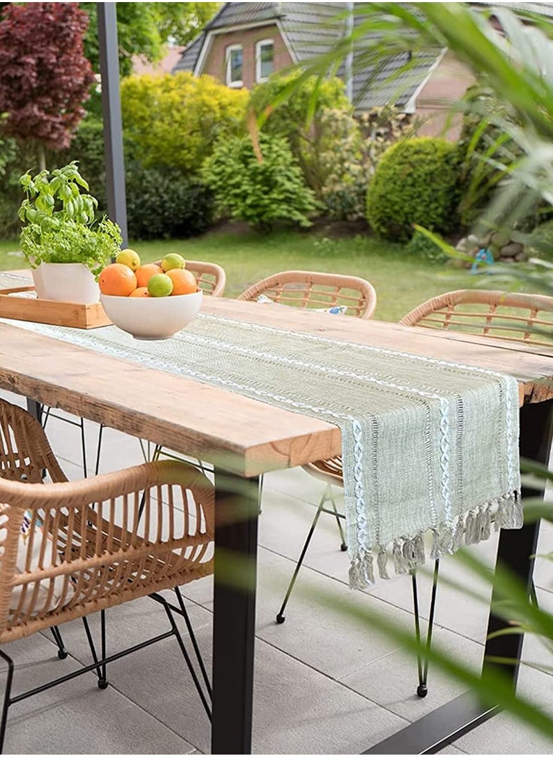 Generic - Braided Farmhouse Table Runner Vintage Woven Table Runner Cotton Linen Table Decorations with Tassel for Dining Party Holiday for Home Bedroom Rustic Wedding Party Coffee Dining 13 x 70 Inches - Image 1