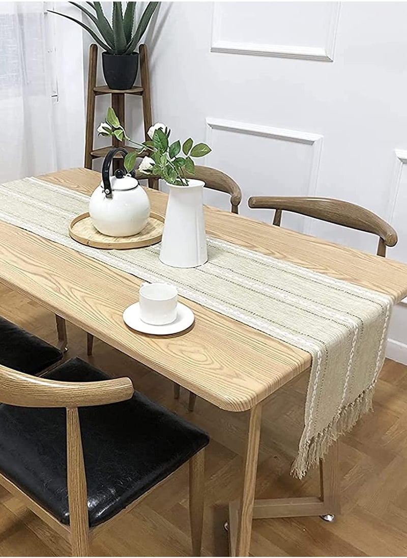 Generic - Braided Farmhouse Table Runner Vintage Woven Table Runner Cotton Linen Table Decorations with Tassel for Dining Party Holiday for Home Bedroom Rustic Wedding Party Coffee Dining 13 x 70 Inches - Image 1