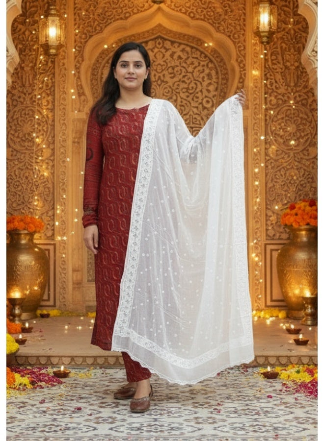 Alaya Women Hand Embroidered Mukaish Chiffon Dupatta-AL4097 - Image 1