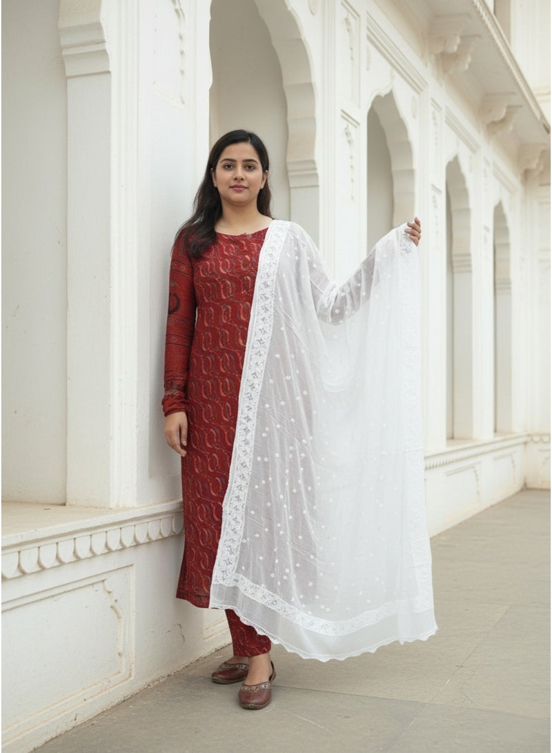 Alaya Women Hand Embroidered Mukaish Chiffon Dupatta-AL4097 - Image 4
