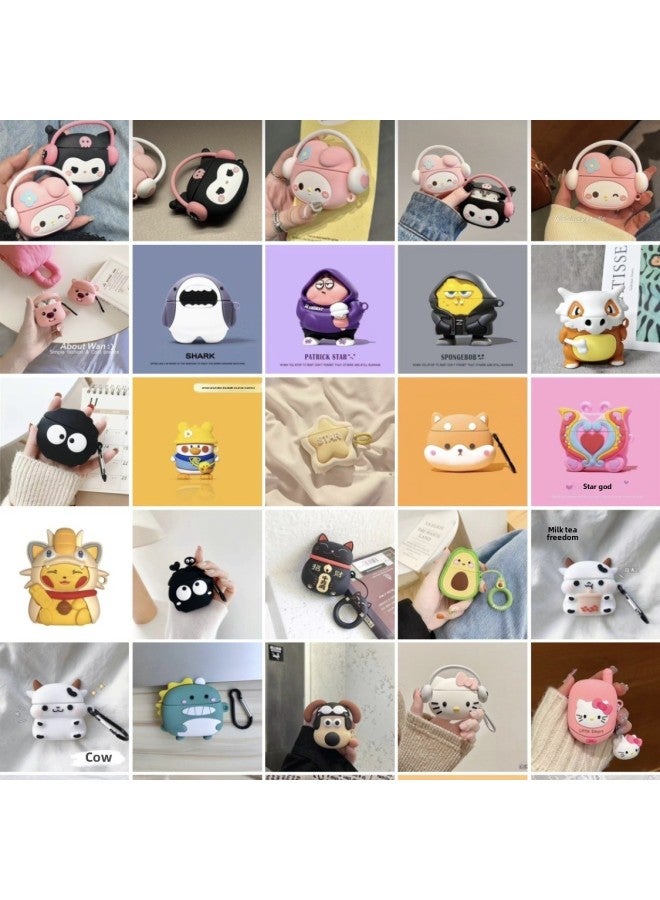 Apple AirPods1/2/3/4 Generation Silicone Protective Case AirPodsPro2 Generation 4/5 Generation Cartoon Protective Case-Color:Small Fish Shoulder Bag-Applicable Model:Airpods 3 Generations - Image 2