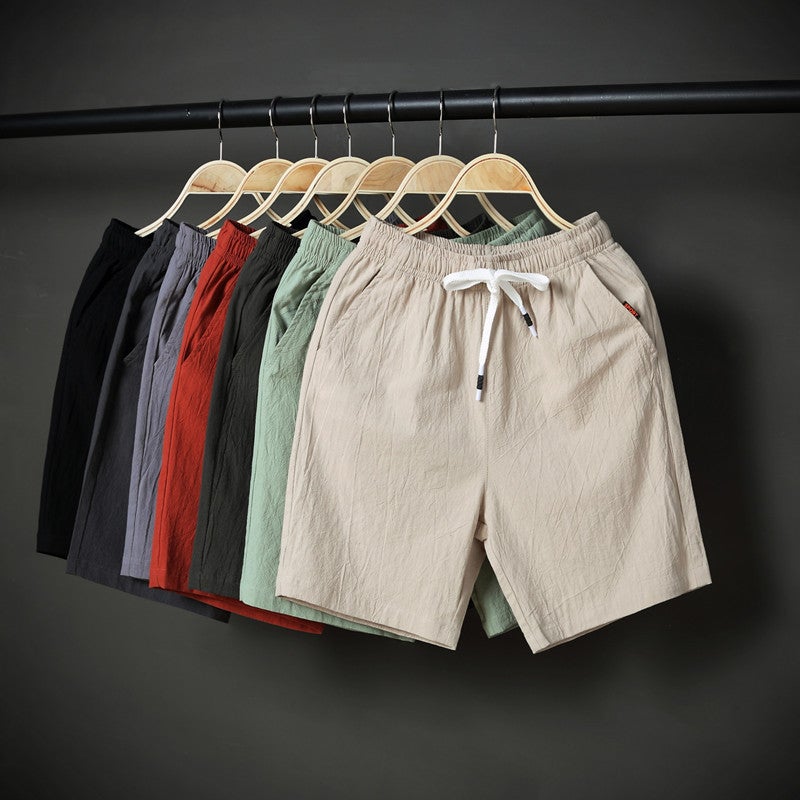 Summer latest mens casual linen shorts elastic waist breathable thin cotton linen loose half beach pants for men Khaki - Image 2