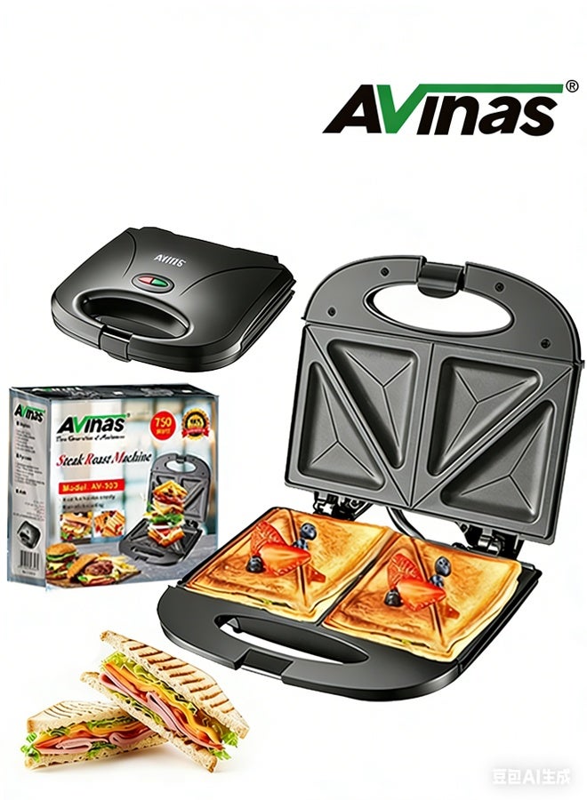 Avinas Sandwich Maker,750W Toaster,2 Slice Non-Stick Teflon plates,AutomaticTemperature Adjustment & LED Indicator Lights,Cool Touch Handle,AV-303 - Image 1