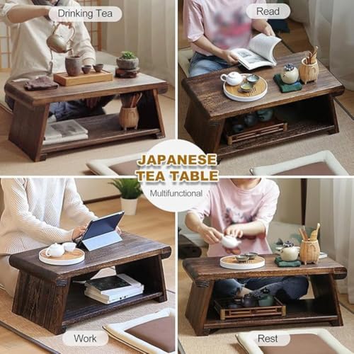 Crysellewoods Foldable Antique Coffee Table,Japanese Floor Tea Table,Laptop,Multifunctional Low Table,Suitable for Sitting On The Floor, LightweightSheesham Wood (Style 2, 59 * 34.5 * 24CM) - Image 4