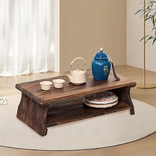 Crysellewoods Foldable Antique Coffee Table,Japanese Floor Tea Table,Laptop,Multifunctional Low Table,Suitable for Sitting On The Floor, LightweightSheesham Wood (Style 2, 59 * 34.5 * 24CM) - Image 2