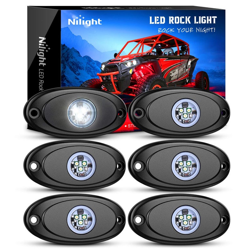 Nilight LED Rock Light 6PCS White Light Pods Waterproof Under Body Wheel Well Light Exterior Interior Lights for Car Truck Pickups ATV UTV SUV Motorcycle Boat, 2 Years Warranty - Image 1