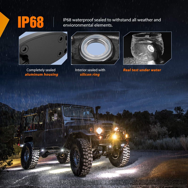 Nilight LED Rock Light 6PCS White Light Pods Waterproof Under Body Wheel Well Light Exterior Interior Lights for Car Truck Pickups ATV UTV SUV Motorcycle Boat, 2 Years Warranty - Image 5