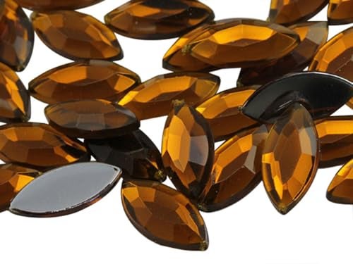 Allstarco 15x7mm Brown Smokey Topaz .SZ Navette Flat Back Acrylic Rhinestones Marquise Gems for Crafts Horse Eye Costume Embelishments Card Making Jewels Jewelry Making Cosplay Jewels 40 Pieces - Image 1