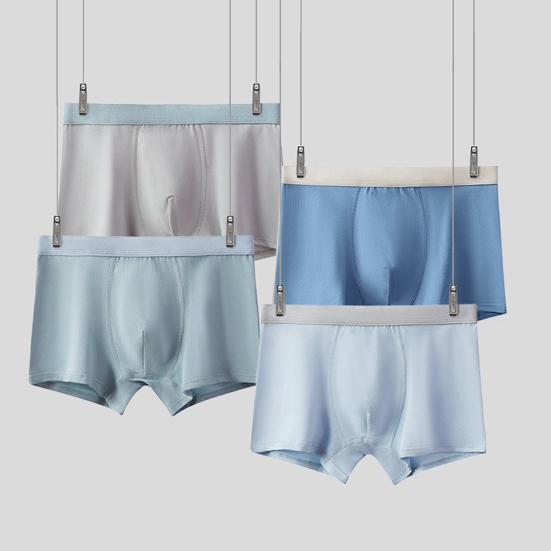 Boys Cotton Boxer Briefs Solid Color School-age B- J001 light blue light gray dark blue sodium blue (4 separate pack) 