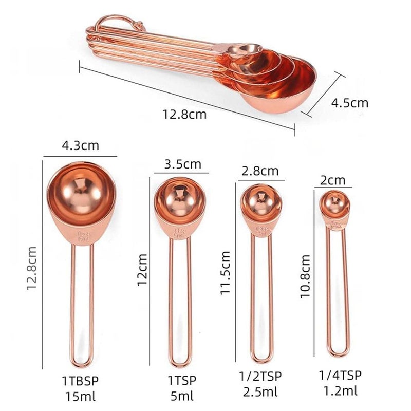 Stainless Steel Measuring Spoon Set, 4-Piece Metal Measuring Spoons with Ring, Accurate Measuring Tools for Baking, Cooking, Coffee, Tea, Spices, Seasonings and Ingredients - Image 5