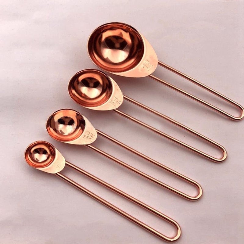 Stainless Steel Measuring Spoon Set, 4-Piece Metal Measuring Spoons with Ring, Accurate Measuring Tools for Baking, Cooking, Coffee, Tea, Spices, Seasonings and Ingredients - Image 1