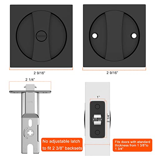 Haidms Matte Black Pocket Door Lock, Square Pocket Door Hardware, Pocket Door Handles, Black Pocket Door Latch Privacy Lock 2 Pack - Image 4