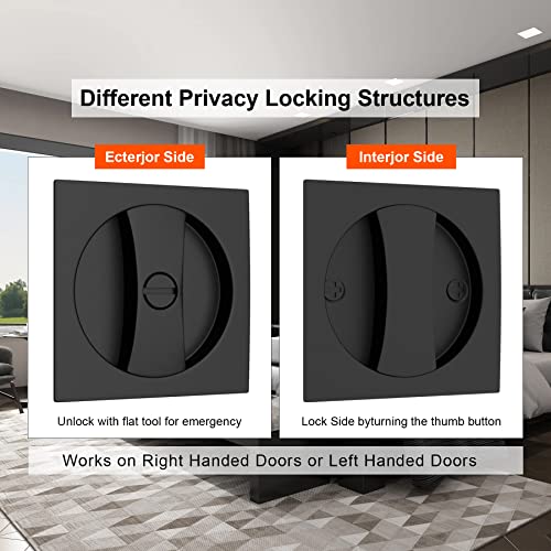 Haidms Matte Black Pocket Door Lock, Square Pocket Door Hardware, Pocket Door Handles, Black Pocket Door Latch Privacy Lock 2 Pack - Image 5