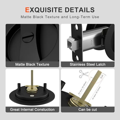 Haidms Matte Black Pocket Door Lock, Square Pocket Door Hardware, Pocket Door Handles, Black Pocket Door Latch Privacy Lock 2 Pack - Image 2