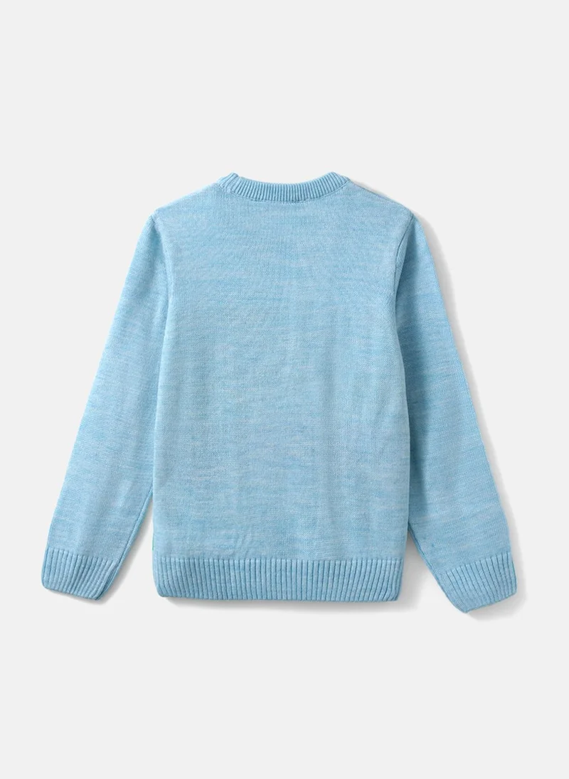 Nautinati Nautinati Girls' Blue Scenery Print Jacquard Design Warm Sweater