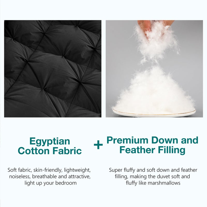 KAKABELL Pinch Pleat Goose Down Feathers Fiber Comforter King Size All Season-Ultra Soft and Cozy Noiseless Duvet Insert with Egyptian Cotton Blend Cover,Fluffy Warm Comforter Insert(Black,90"X106") - Image 5