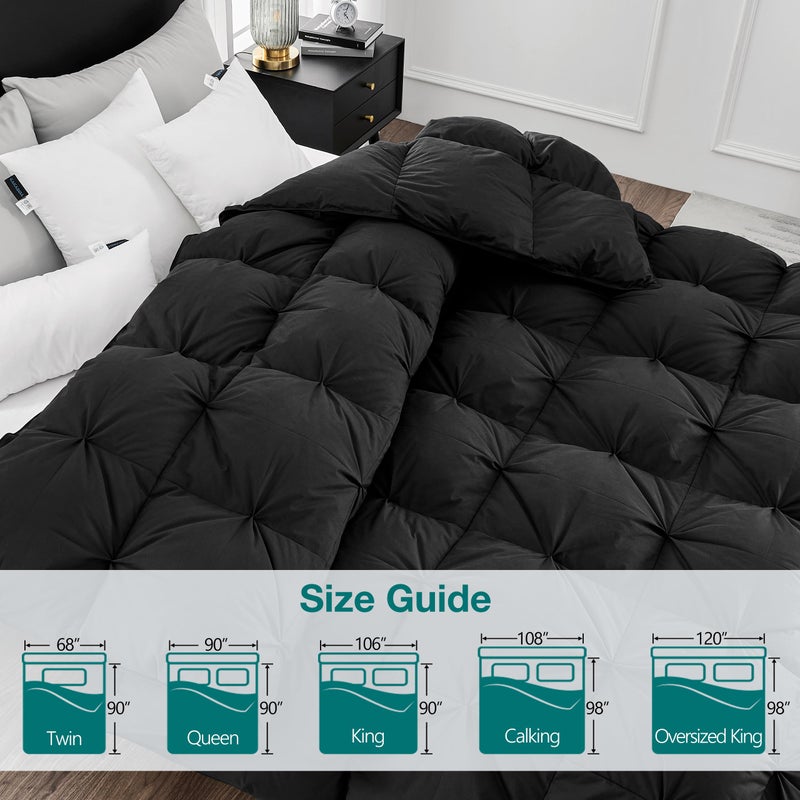 KAKABELL Pinch Pleat Goose Down Feathers Fiber Comforter King Size All Season-Ultra Soft and Cozy Noiseless Duvet Insert with Egyptian Cotton Blend Cover,Fluffy Warm Comforter Insert(Black,90"X106") - Image 3