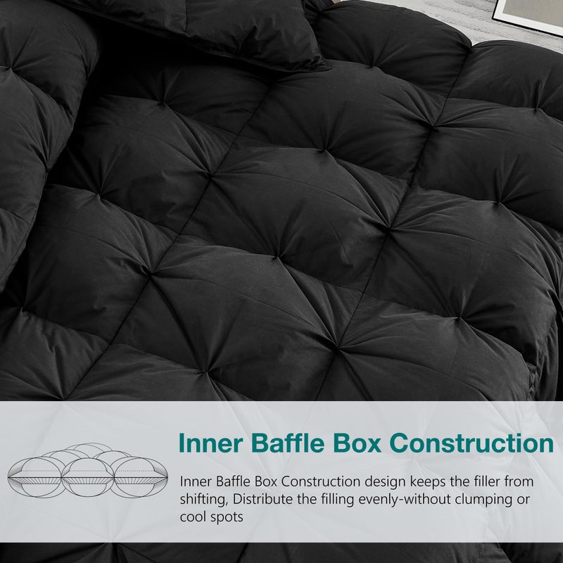 KAKABELL Pinch Pleat Goose Down Feathers Fiber Comforter King Size All Season-Ultra Soft and Cozy Noiseless Duvet Insert with Egyptian Cotton Blend Cover,Fluffy Warm Comforter Insert(Black,90"X106") - Image 4