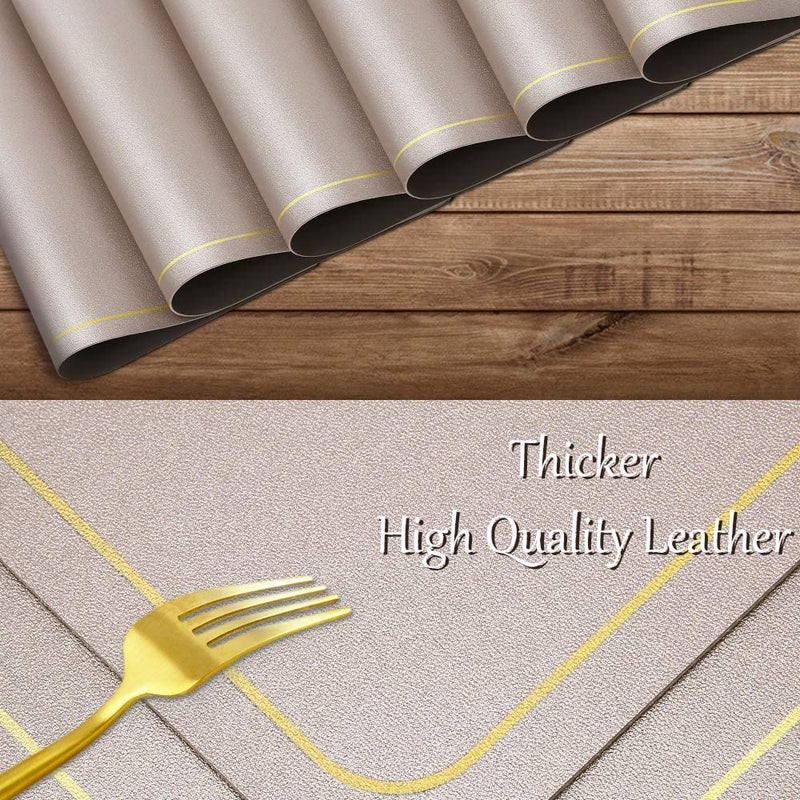Maharsh Leather Placemats for Dining Table, Waterproof Heat Resistant Easy to Clean Non-Slip Wipeable PU Leather Place Mats Indoor, Washable Kitchen Table Mats (Champagne, 4) - Image 2