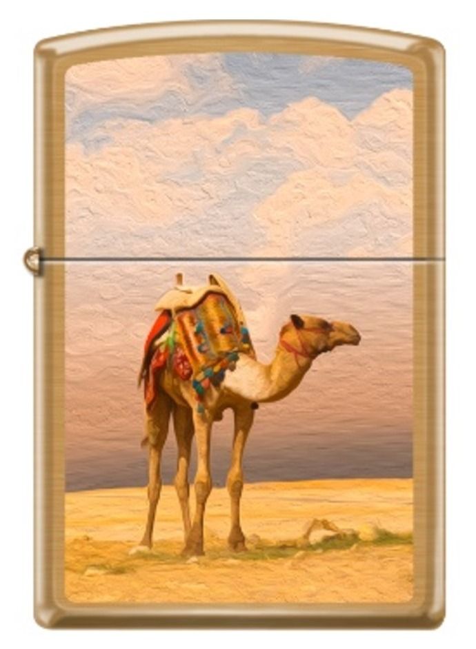 Zippo Camel Design Brushed Brass Windproof Lighter - Image 1