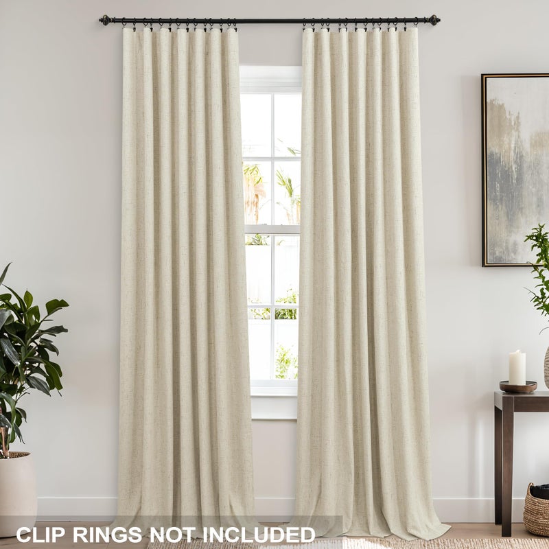 KOUFALL French Country Curtains for Living Room, Farmhouse Style Blackout Rustic Linen Lined Insulated Curtains for Bedroom Sliding Door, Tan, 96 Inches Long - Image 3