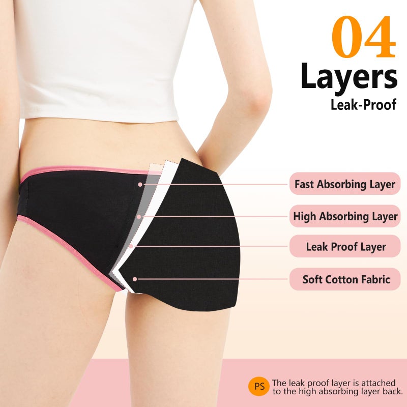 Geronmine Teen Girls Period Panties For Heavy Flow High Absorbency First Period Starter Underwear Menstrual Leakproof Briefs (US, Age, 10 Years, 12 Years, Multicolor-G2) - Image 3