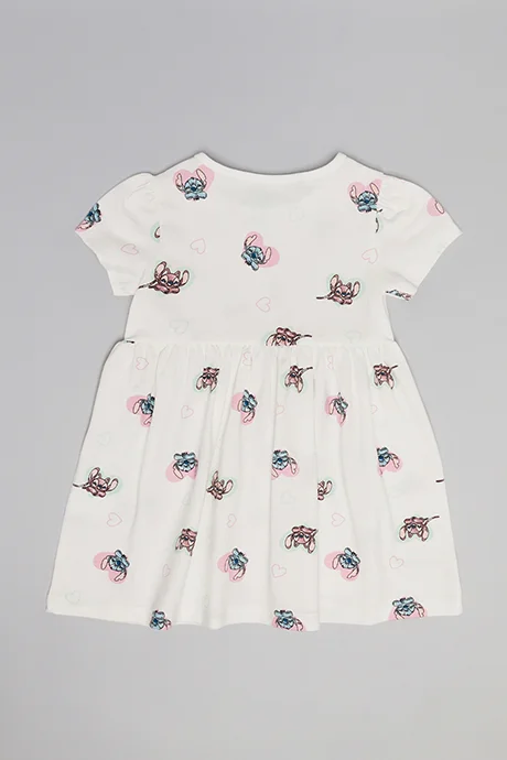 أر أند بي Angel & Stitch Print Fit & Flare Dress with Puff Sleeves