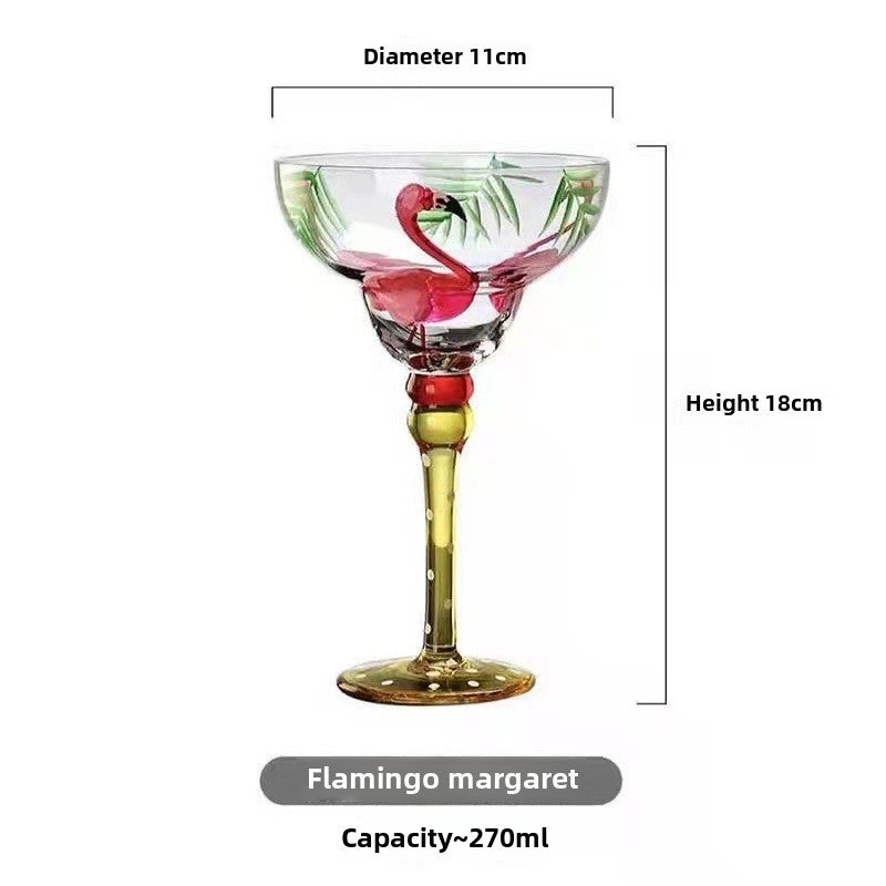 Painted Margarita Wine Glass Crystal Glass Hand-painted Cocktail Mug Alicia Home Goblet(Flamingo Margaret) - Image 1