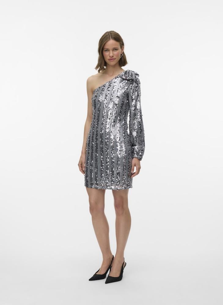 فيرو مودا فستان قصير بكتف واحد وترتر - Image 1