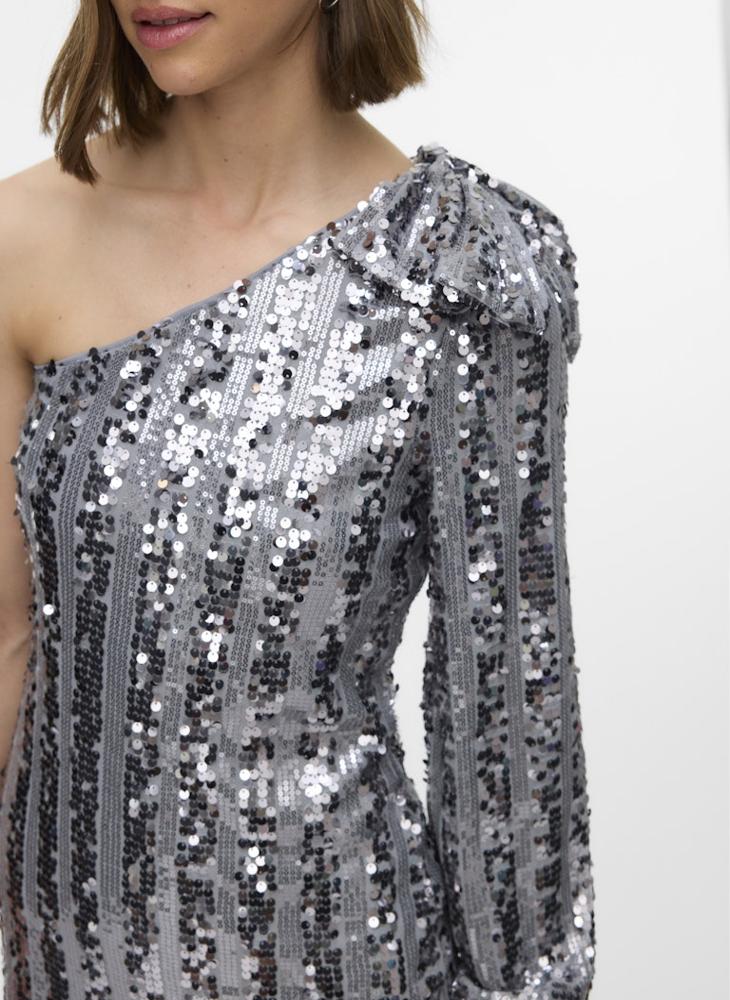 فيرو مودا فستان قصير بكتف واحد وترتر - Image 3