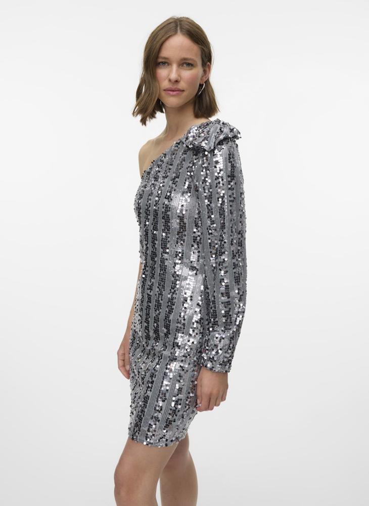 فيرو مودا فستان قصير بكتف واحد وترتر - Image 4