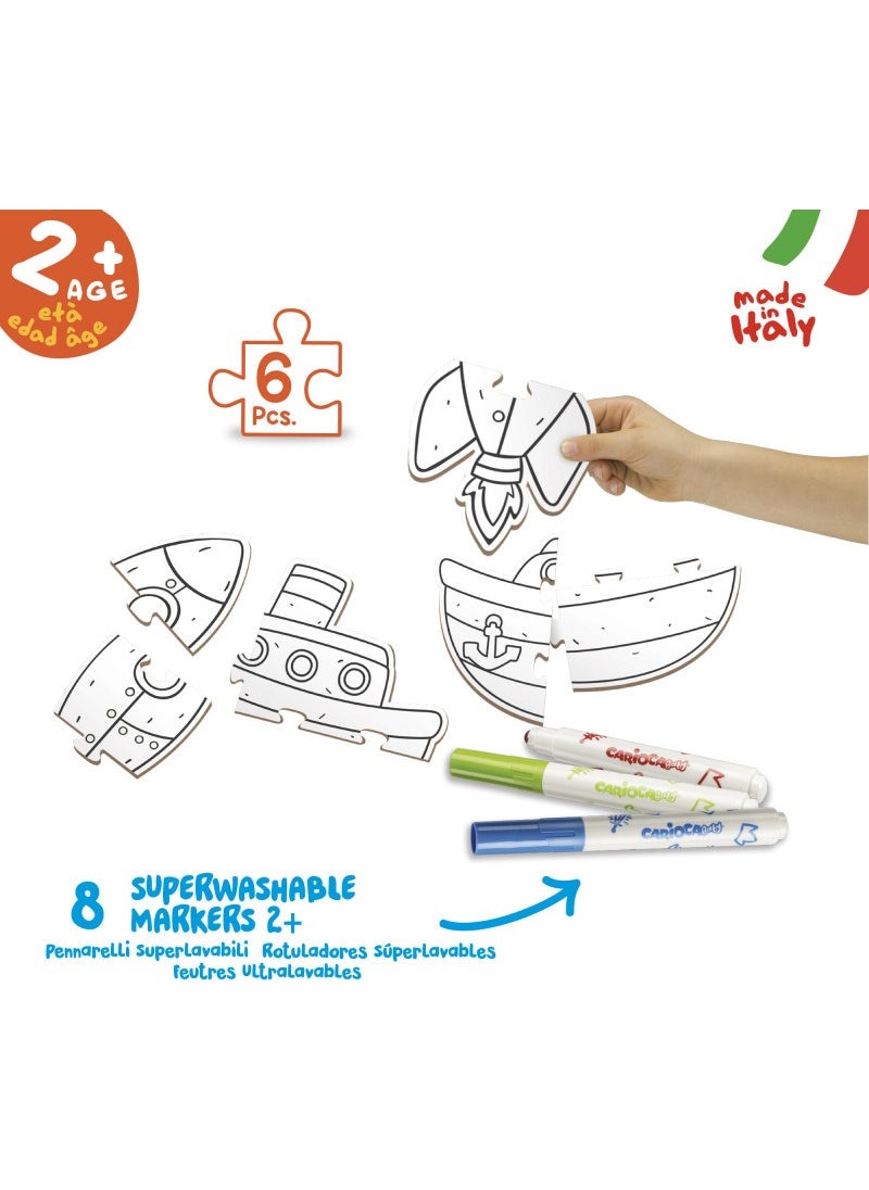 carioca Paintable Baby Puzzle Vehicles +2 Years (8 Pieces Baby Felt) 6 Pieces  - Image 2