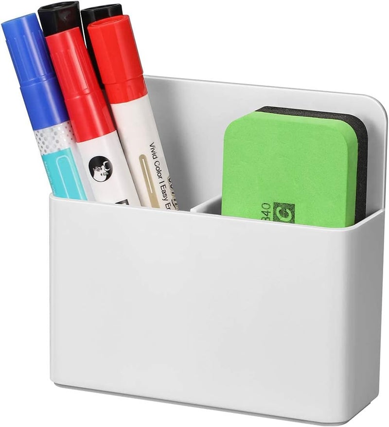 KASTWAVE Magnetic Dry Erase Marker Holder, Pen And Eraser Holder For Whiteboard, Magnet Pencil Cup Storage Organizer For School, Office, Home, Fridge, Locker And Metal Cabinets, White - Image 1