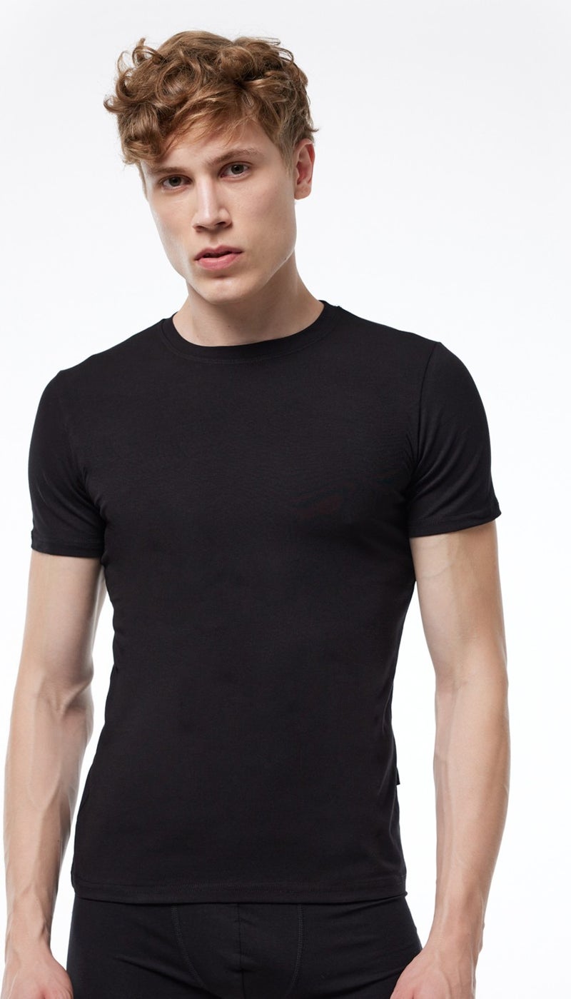 Malabadi Men's Black Round Neck Short Sleeve Modal Bodysuit 030  - Image 1