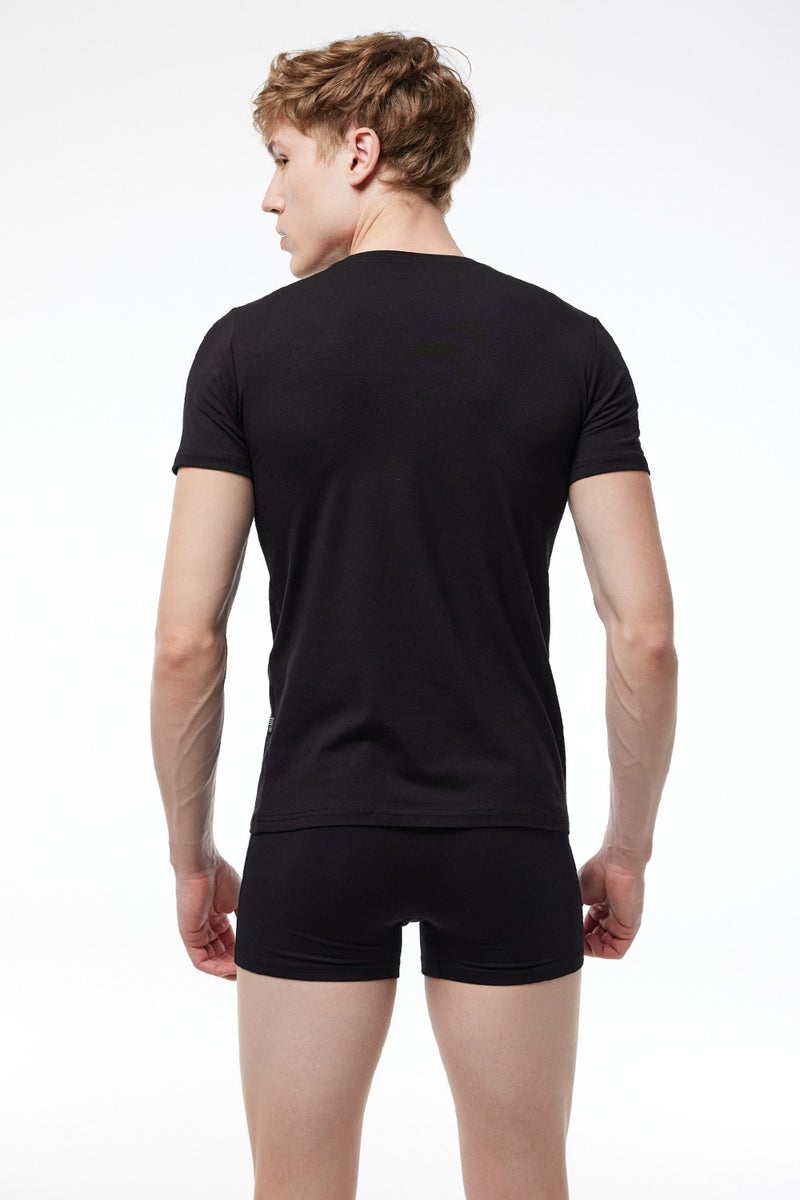 Malabadi Men's Black Round Neck Short Sleeve Modal Bodysuit 030  - Image 3