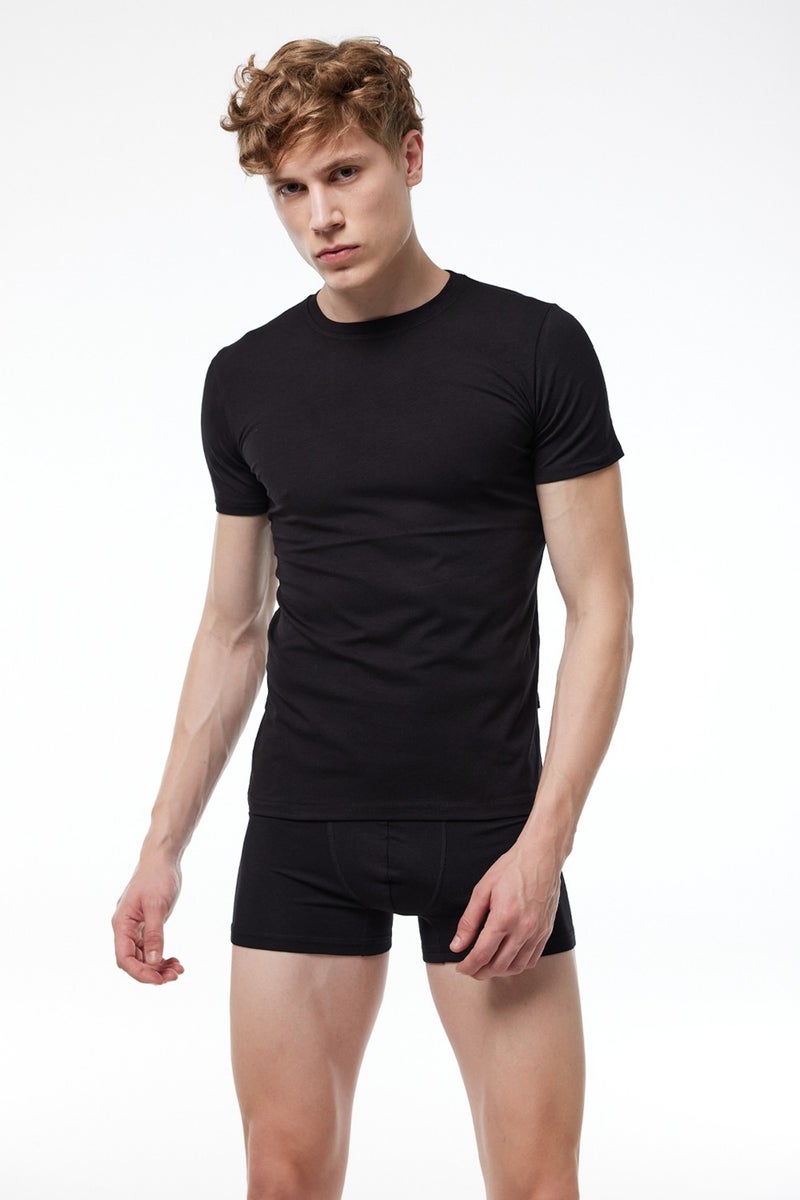 Malabadi Men's Black Round Neck Short Sleeve Modal Bodysuit 030  - Image 2