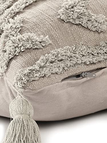SASHAA WORLD Tasselled and Tufted Cushion Cover | Decorative Throw Pillow for Sofa or Bed | Boho Style Diamond Pattern, Cotton with Zipper Closure for Home Décor | 40x40 cm, Grey - Image 5