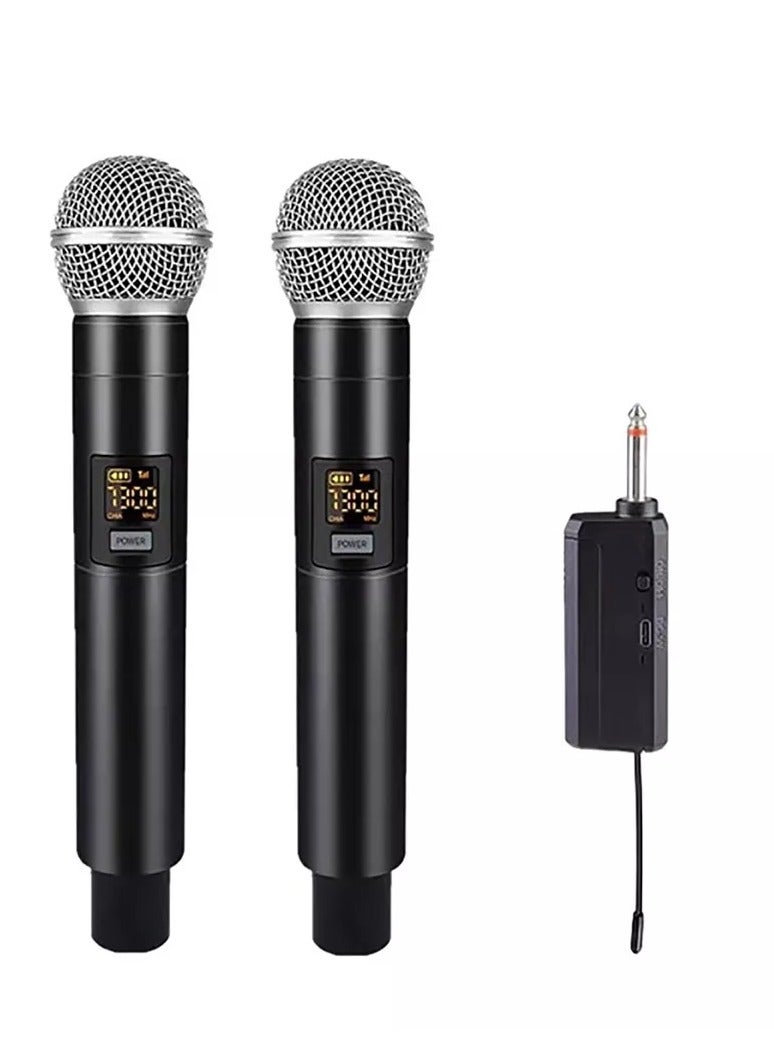 2pc Wireless Microphone UHF Dual Portable Handheld Dynamic Karaoke Mic With Rechargeable Receiver Cordless Karaoke System - Image 1