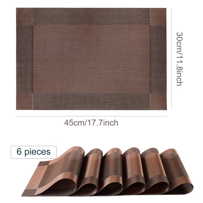 P-Plus International Placemats Place Mats for Kitchen Dining Table, Heat-Resistant StainAnti-Skid Washable PVC Table Mats,Vinyl Dinner Mats (Brown, 6 Pack) - Image 3