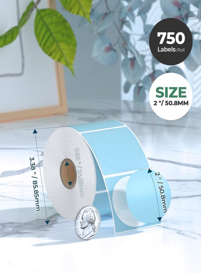 MUNBYN 2 Inch Blue Circle Thermal Sticker Labels, Self-Adhesive Round Direct Thermal Labels for Logo Design, QR Code, Inventory, 750 Sheets/1 Roll - Image 2
