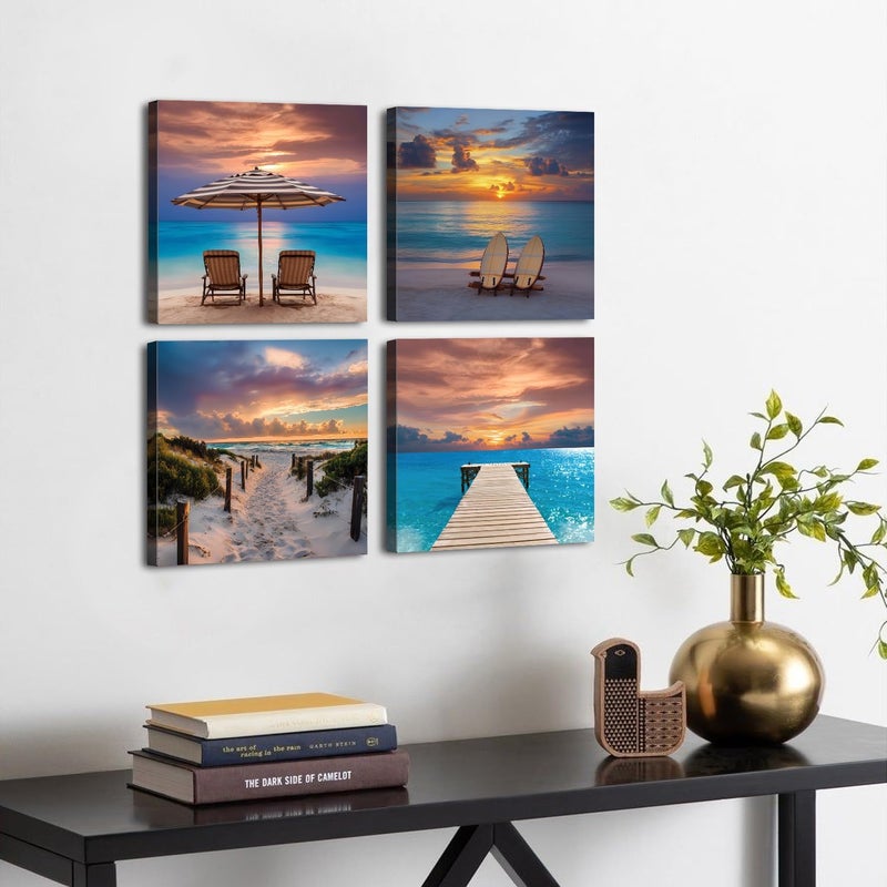 ARS Graphics ARS® 4 Pieces Beach Wall Art for Coastal Room Decor - Seaside Scenery Canvas Painting 40x60cm - Image 2