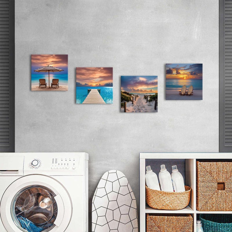 ARS Graphics ARS® 4 Pieces Beach Wall Art for Coastal Room Decor - Seaside Scenery Canvas Painting 40x60cm - Image 3