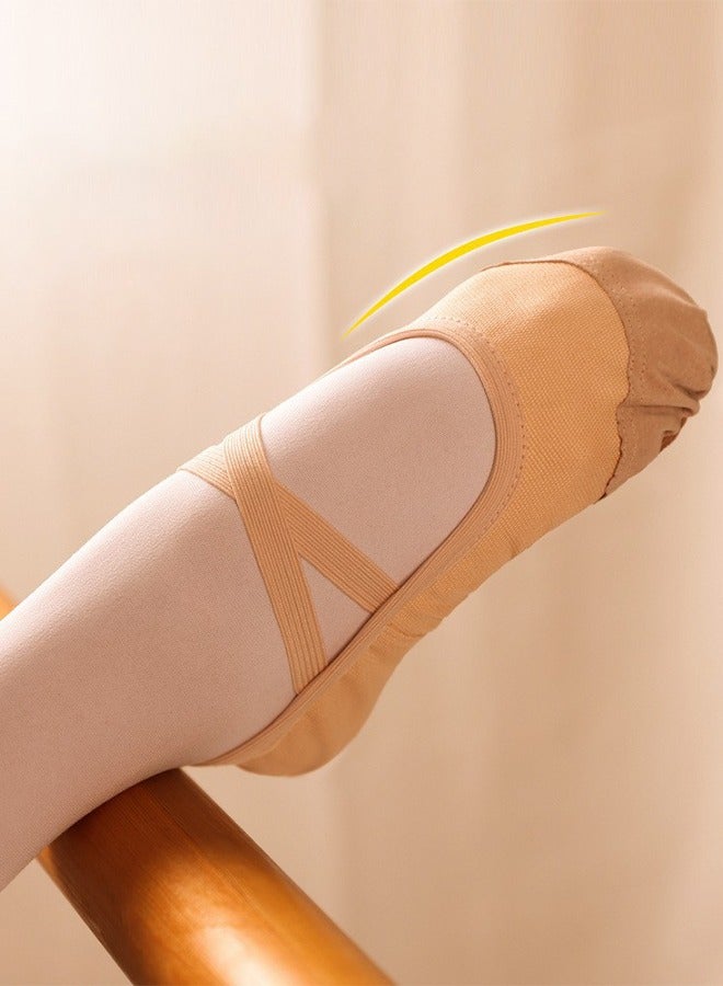 زوج واحد من أحذية الباليه المصنوعة من جلد البولي يوريثان والباليه القماشي ذو النعل الكامل وأحذية الرقص واليوغا وأحذية الصالة الرياضية للأطفال والنساء - Image 3