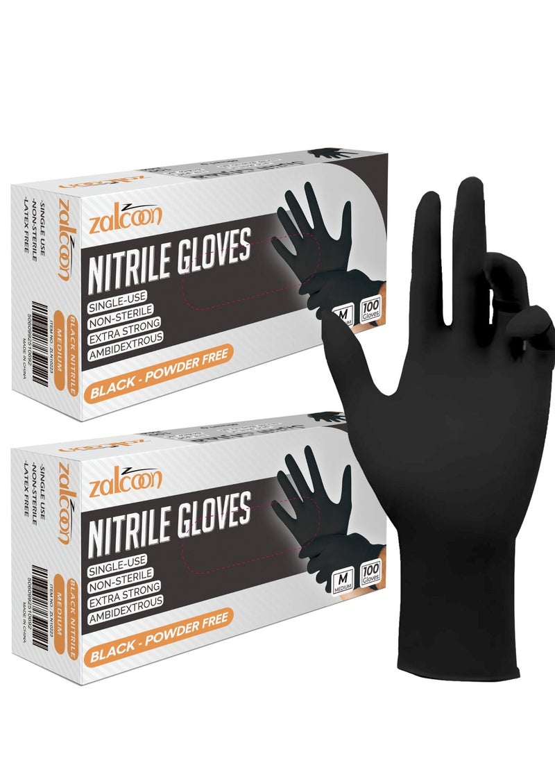 Zalcoon Zalcoon Nitrile Exam Gloves, Black, Powder Free, Latex Free, Best for Restaurant, Saloon, Kitchen, Cleaning, Food Prep (2 Pack x 100 Pieces)  - Image 1