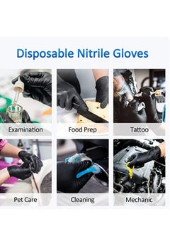Zalcoon Zalcoon Nitrile Exam Gloves, Black, Powder Free, Latex Free, Best for Restaurant, Saloon, Kitchen, Cleaning, Food Prep (2 Pack x 100 Pieces)  - Image 2