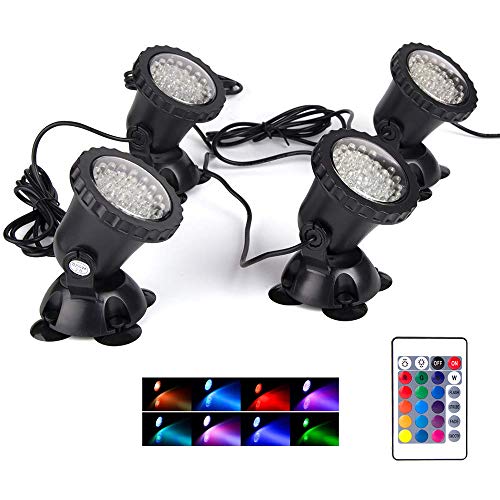 SHOYO Color Changing Spotlights Pond Lights with Timer, Submersible Fountain Lights Memory Dim Adjustable IP68 Waterproof Underwater RGB for Outdoor Garden Yard Lawn Water Pond Fountain, 4 in Set - Image 1