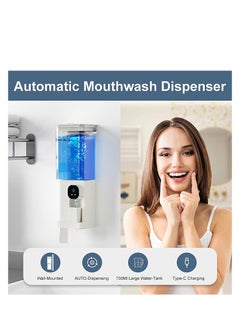 SYOSI Automatic Mouthwash Dispenser for Bathroom, 700mL(23.67 Oz) Wall Mounted Mouth Wash Dispenser with Magnetic Cups, Rechargable and 2 Dispensing Levels Mouth Pumb Dispenser for All Age Groups (White)  - Image 2