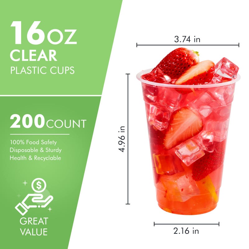 FOCUSLINE 200pack 16 oz Clear Plastic Cups Disposable  Plastic Clear Cups Disposable  DrinkIng Cup for Water  Juice  Soda  Ice Coffee - Image 2